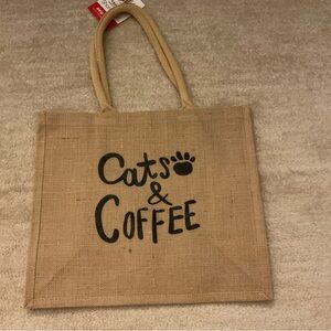 NWT ShoreBags Cats & Coffee Jute Tote